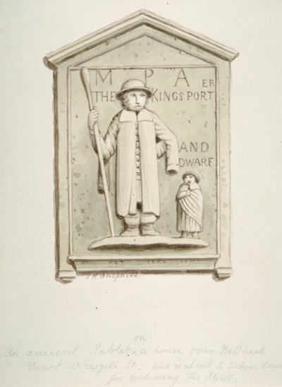 Tablet na domě nad Bull Head Court, Newgate Street, City of London, 1840 od Thomas Hosmer Shepherd
