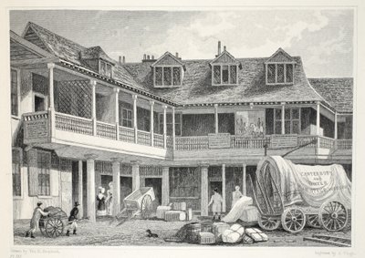 Talbot Inn, Southwark, z hospody „Londýn a jeho okolí v devatenáctém století“. Jones und Co., 1827-1829 od Thomas Hosmer Shepherd