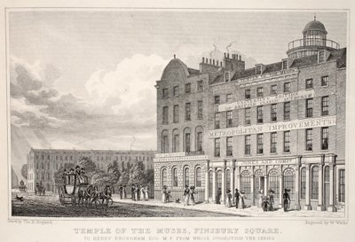 Temple of the Muses, Finsbury Square, z hospody „Londýn a jeho okolí v devatenáctém století“. Jones und Co., 1827-1829 od Thomas Hosmer Shepherd