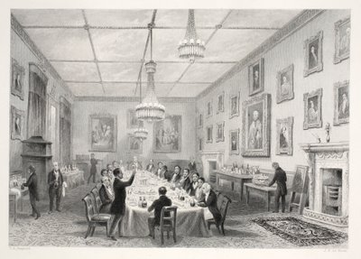 Thatched-House, z publikace "London Interiors with their Costumes and Ceremonies" pub. Joseph Mead, Londýn, asi 1843 (ocelorytina) od Thomas Hosmer Shepherd