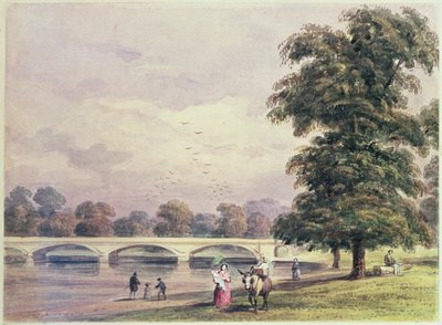 Most mezi Kensington Gardens a Hyde Parkem na Serpentine od Thomas Hosmer Shepherd