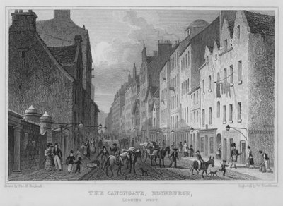 Canongate, Edinburgh, při pohledu na západ (rytina) od Thomas Hosmer Shepherd
