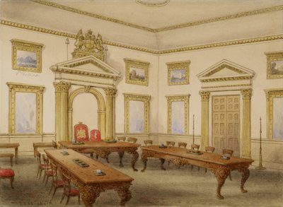 Soudní síň ředitelů, East India House, Leadenhall Street, Londýn, asi 1820 (akvarel na papíře) od Thomas Hosmer Shepherd
