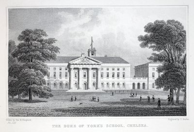 Škola vévody z Yorku, Chelsea, z hospody „Londýn a jeho okolí v devatenáctém století“. Jones und Co., 1827-1829 od Thomas Hosmer Shepherd