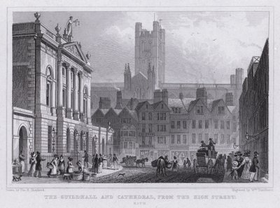 Guildhall a katedrála, z High Street, Bath (rytina) od Thomas Hosmer Shepherd