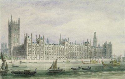 The Houses of Parliament (grafit, pero a inkoust a wc na papíře) od Thomas Hosmer Shepherd