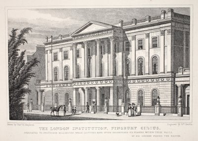 The London Institution, Finsbury Circus, z hospody „Londýn a jeho okolí v devatenáctém století“. Jones und Co., 1827-1829 od Thomas Hosmer Shepherd