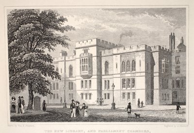 Nová knihovna a sály parlamentu z hospody „Londýn a jeho okolí v devatenáctém století“. Jones und Co., 1827-1829 od Thomas Hosmer Shepherd