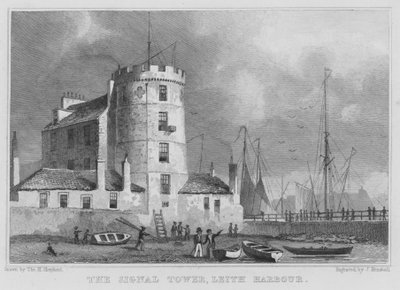 Signální věž, Leith Harbour (rytina) od Thomas Hosmer Shepherd
