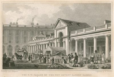Severozápadní fasáda nového Covent Garden Market v Londýně od Thomas Hosmer Shepherd