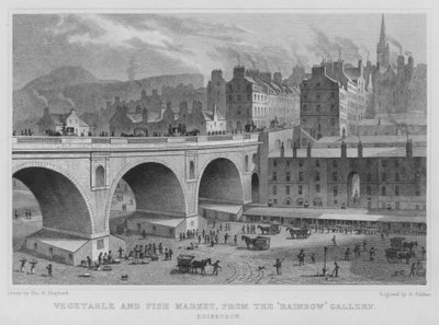 Zeleninový a rybí trh, z Rainbow Gallery, Edinburgh (rytina) od Thomas Hosmer Shepherd
