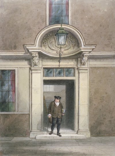 Pohled na dveře a schodiště doktora Johnsona, Inner Temple Lane, City of London, 1855. od Thomas Hosmer Shepherd