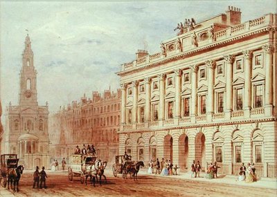 Pohled na Somerset House a kostel St. Mary Le Strand (tužka a akvarel na papíře) od Thomas Hosmer Shepherd