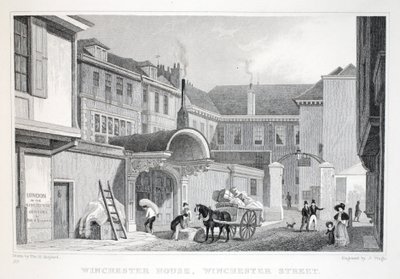 Winchester House, Winchester Street, z hospody „Londýn a jeho okolí v devatenáctém století“. Jones und Co., 1827-1829 od Thomas Hosmer Shepherd