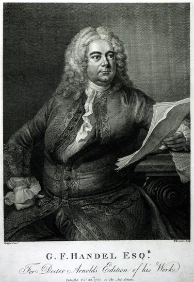 George Frederick Handel (1685-1759), ryl William Bromley (1769-1842), pro vydání jeho (Handelových) děl doktora Arnolda, hospoda. 1789 od Thomas Hudson