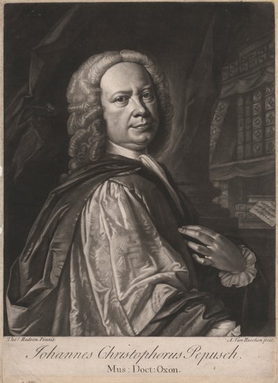 Johannes Christophorus Pepusch, rytý Alexander van Haecken (1701-58), kolem 1735 (mezzotinta) od Thomas Hudson