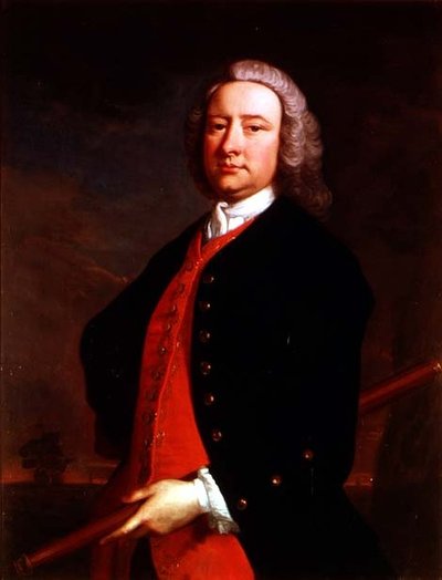 Portrét Edwarda Henryho Sartoriuse držícího dalekohled s pobřežní krajinou za ním od Thomas Hudson