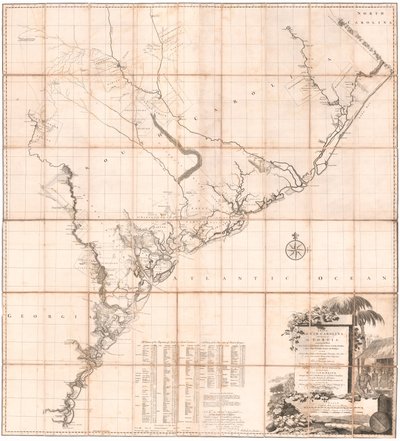 Mapa Jižní Karolíny a části Gruzie od De Brahma od Thomas Jefferys