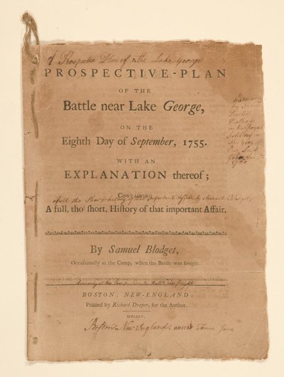 Projektivní plán bitvy bojoval poblíž jezera George. Text (část B) Samuel Blodgett od Thomas Johnston