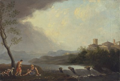 Imaginární italská krajina s klasickými postavami a vodopádem od Thomas Jones