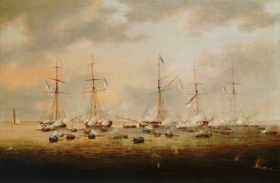 Britské a americké dělové čluny v akci na jezeře Borgne od Thomas L. Hornbrook