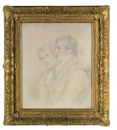 Dvojportrét Richarda Rowlanda Bloxama (1797-1877) a Andrewa Bloxama (1801-1878), poloviční délka, z profilu, v předvečer jejich odjezdu na Sandwichovy ostrovy [Havaj] v roce 1823 (černá, bílá a červená křída na připravené plátno) od Thomas Lawrence
