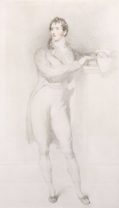Portrét Sira Francise Burdetta, Barta, malý po celé délce, stojící u krbové římsy, kolem roku 1796 od Thomas Lawrence