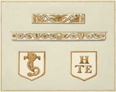 Vyřezávaný dubový vlys, včetně jednoho z komína, na 15 Broad Street (akvarel na papíře) od Thomas Leeson the Elder Rowbotham