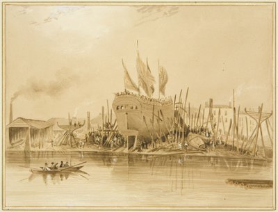 Eastern Wapping Dock, spuštění "Avon", 1826 od Thomas Leeson the Elder Rowbotham