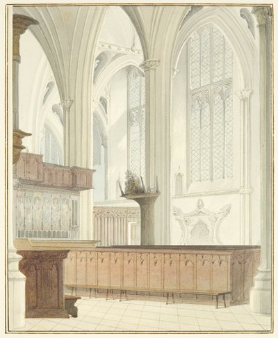 Interiér bristolské katedrály, poblíž Varhany (akvarel na papíře) od Thomas Leeson the Elder Rowbotham