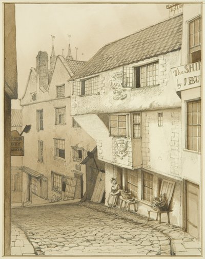 Dolní konec Strmé ulice s domem od Thomas Leeson the Elder Rowbotham