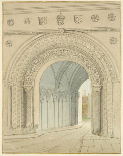 Severní pohled na oblouk College Gateway (tužka a akvarel na papíře) od Thomas Leeson the Elder Rowbotham