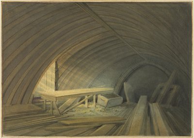 Stará dubová střecha kostela svatého Vavřince, v Bell Lane (akvarel na papíře) od Thomas Leeson the Elder Rowbotham