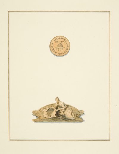 Ornamenty na židlích v radní síni v mincovně a vlys ve vestibulu mincovny, nyní nemocnice svatého Petra (akvarel na papíře) od Thomas Leeson the Elder Rowbotham