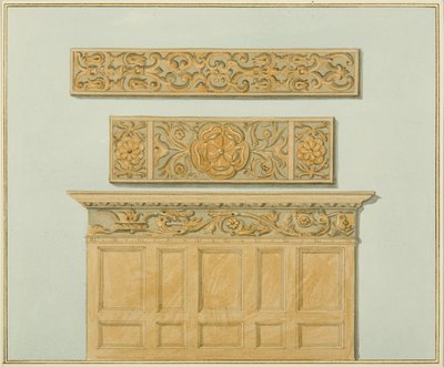Části obložení a vlysu, v Langton Mansion, na zadní straně (akvarel na papíře) od Thomas Leeson the Elder Rowbotham