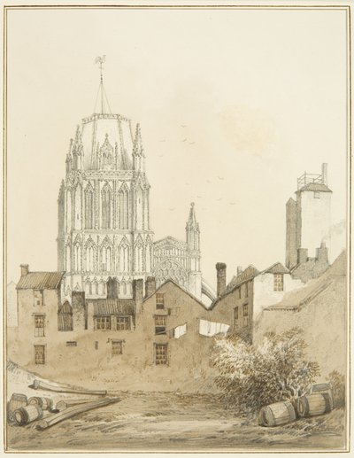 Redcliffe Church a část Redcliffe Hill s Shot Tower (akvarel na papíře) od Thomas Leeson the Elder Rowbotham