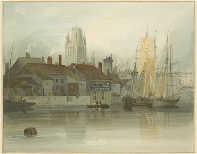 Redcliffe Tower and Back from Ferry Slip, Queen Square, 1826 od Thomas Leeson the Elder Rowbotham