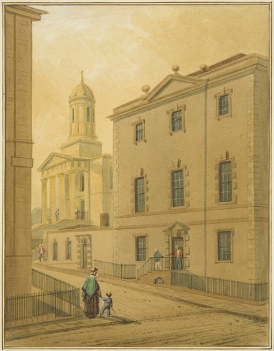 Kaple svatého Jiří, ukazující Great George Street, z rohu Park Street (akvarel na papíře) od Thomas Leeson the Elder Rowbotham