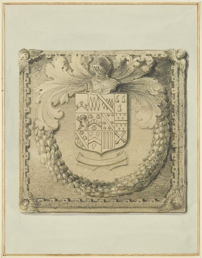 Kamenný erb nad severními dveřmi Barrova dvora od Thomas Leeson the Elder Rowbotham