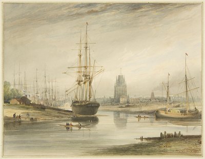 Pohled při pohledu na řeku, pořízený zpod Rope Walk and Wapping, c.1804 od Thomas Leeson the Elder Rowbotham
