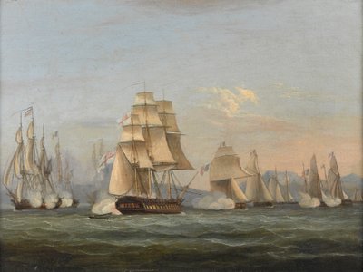 HMS Spartan & French Fregates: Začátek akce, 3. května 1810 (Neapolský záliv) (olej na plátně) od Thomas Luny