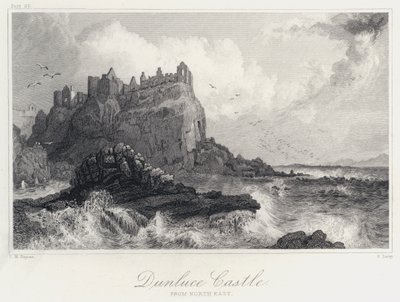 Dunluce Castle, od severovýchodu (rytina) od Thomas Mann (after) Baynes