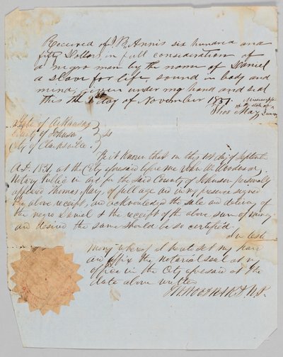 Kupní smlouva pro muže jménem Daniel Jerome B. Annisovi, 1. listopadu 1851. od Thomas May