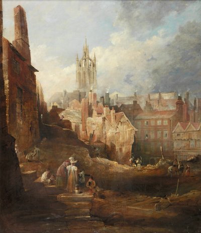 Vykopávky pro High Level Bridge, Newcastle upon Tyne, c.1846 od Thomas Miles Richardson