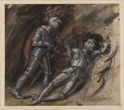 The Fallen Knight (tužka, wc a kvaš na papíře) od Thomas Miles Richardson