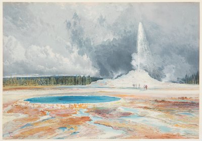 Gejzír Castle, Horní gejzírová pánev, Yellowstonský národní park od Thomas Moran