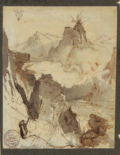 Kresba, Hiawatha vidí Mudjekeewis, 1870-75 od Thomas Moran