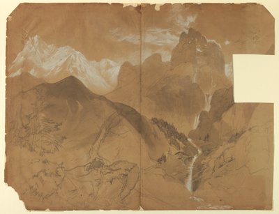 Kresba, poblíž průsmyku Faido, Itálie, 1867 od Thomas Moran