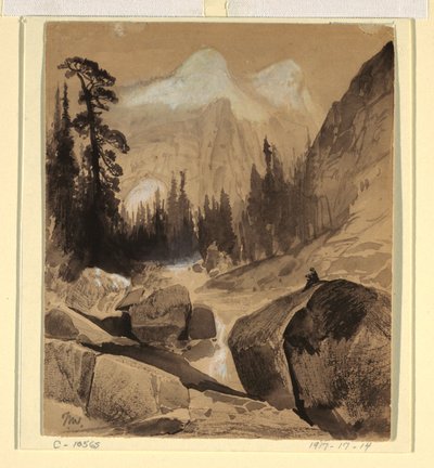 Kresba, Severní kopule, Yosemity, Kalifornie, 1872 od Thomas Moran