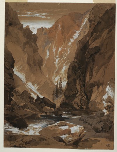Kresba, Toltécká soutěska, Colorado, 1881 od Thomas Moran